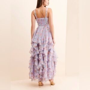 Elegant Floral Tiered Maxi Dress in Light Purple